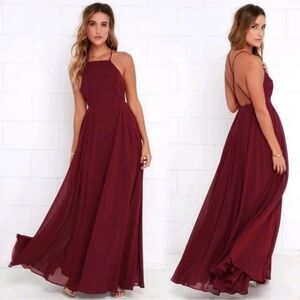 Wine Red Lulus Maxi Halter Dress - Medium